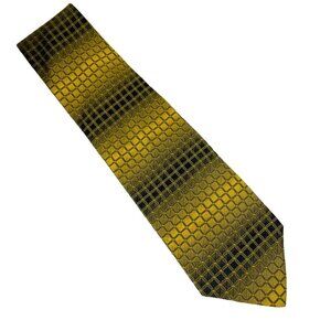 Peter Thomas By Superba Vintage Silk Tie Gold & Navy Checkered Design Made In US